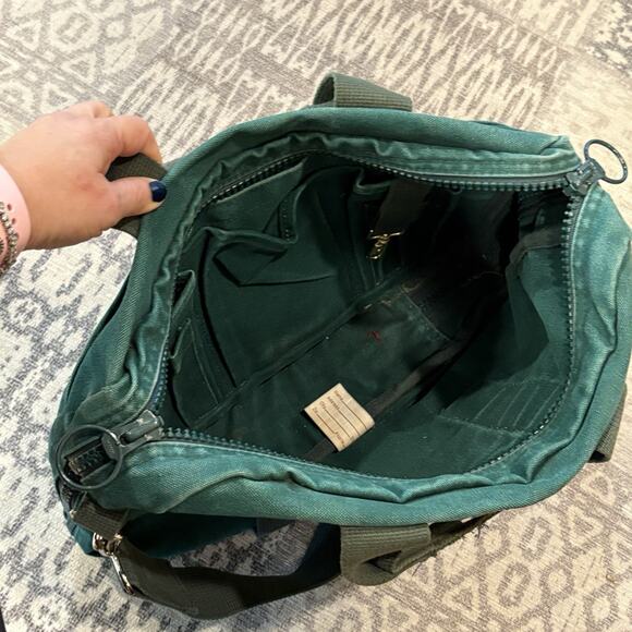 Lands End USA Green Canvas Square Rigger Travel Messenger Satchel Bag Vintage - Picture 7 of 12